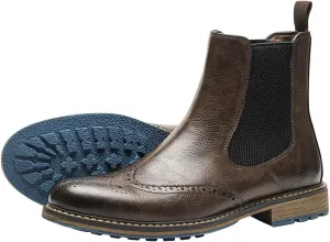 Santimon Chelsea Boots Men Casual Dress Leather Wingtips Slip On Boots Wedding Fashion Tuxedo Formal Ankle Boots for Men