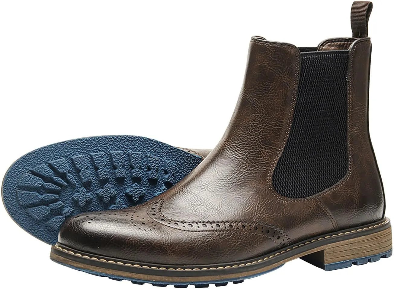 Santimon Chelsea Boots Men Casual Dress Leather Wingtips Slip On Boots Wedding Fashion Tuxedo Formal Ankle Boots for Men
