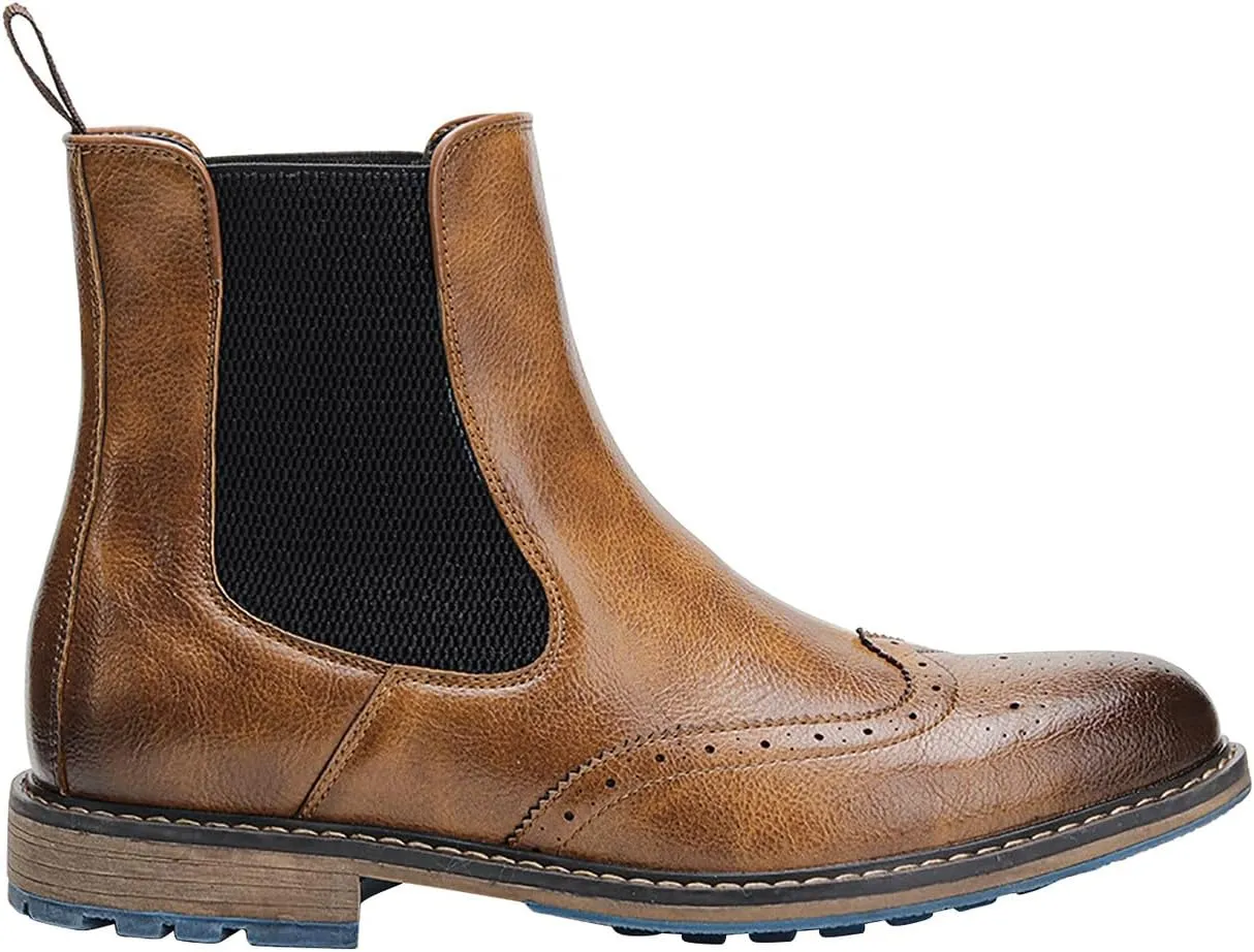 Santimon Chelsea Boots Men Casual Dress Leather Wingtips Slip On Boots Wedding Fashion Tuxedo Formal Ankle Boots for Men