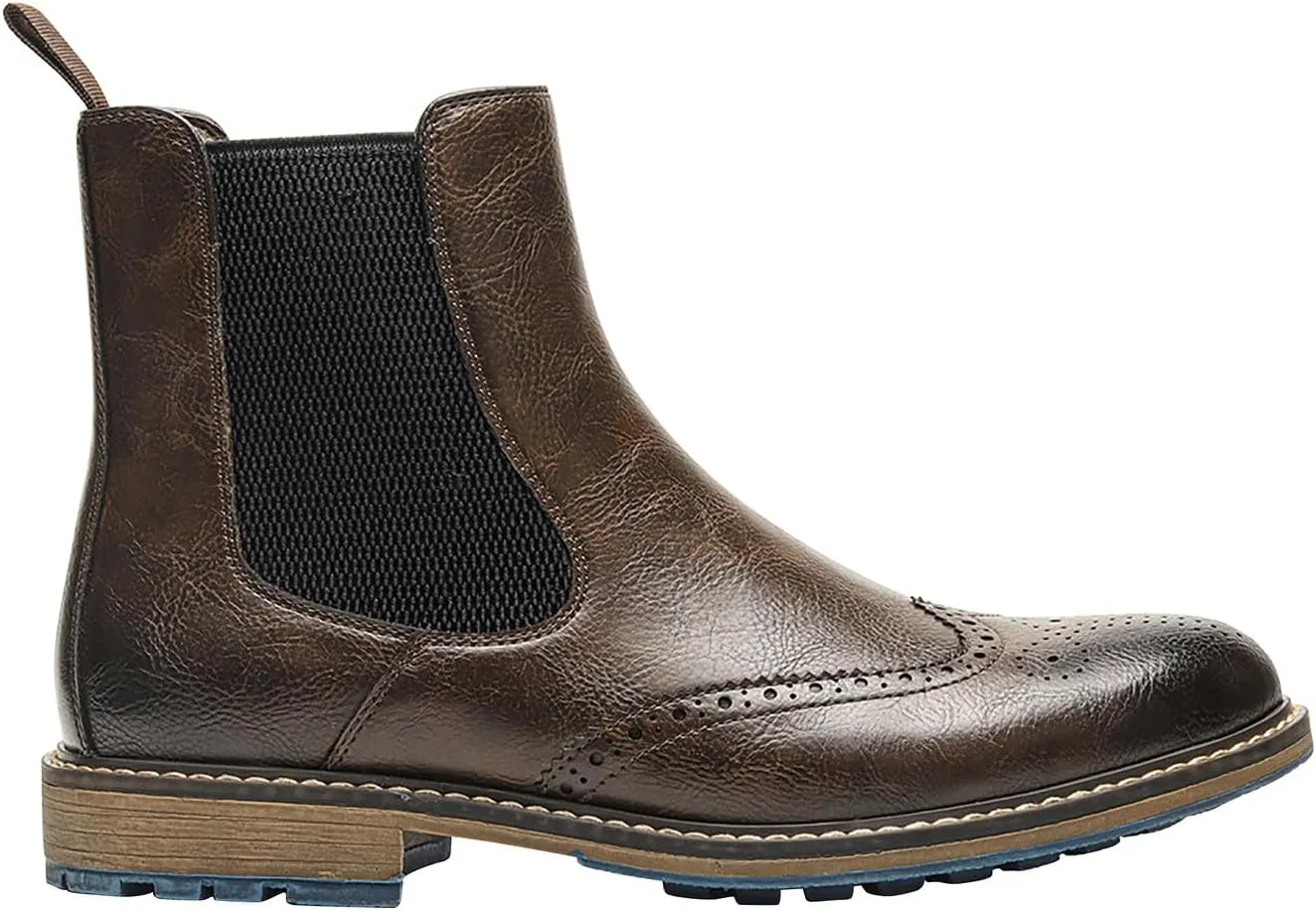 Santimon Chelsea Boots Men Casual Dress Leather Wingtips Slip On Boots Wedding Fashion Tuxedo Formal Ankle Boots for Men