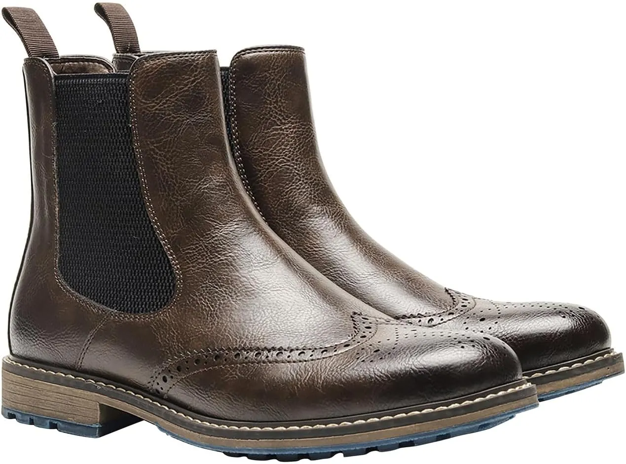 Santimon Chelsea Boots Men Casual Dress Leather Wingtips Slip On Boots Wedding Fashion Tuxedo Formal Ankle Boots for Men
