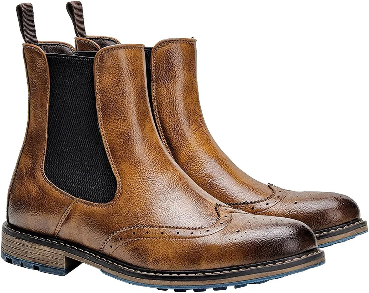 Santimon Chelsea Boots Men Casual Dress Leather Wingtips Slip On Boots Wedding Fashion Tuxedo Formal Ankle Boots for Men