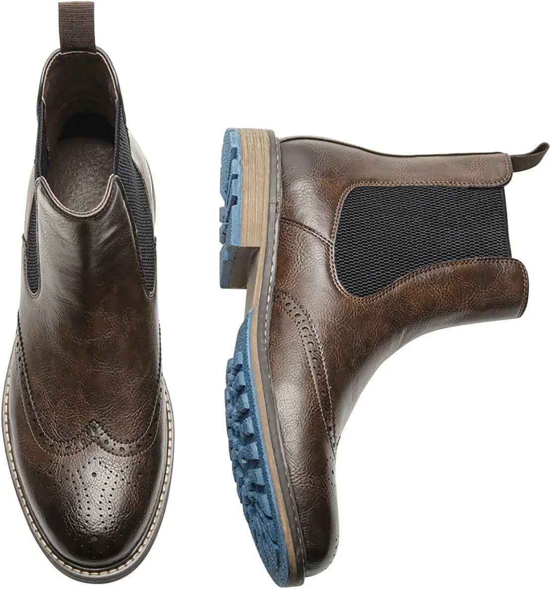 Santimon Chelsea Boots Men Casual Dress Leather Wingtips Slip On Boots Wedding Fashion Tuxedo Formal Ankle Boots for Men