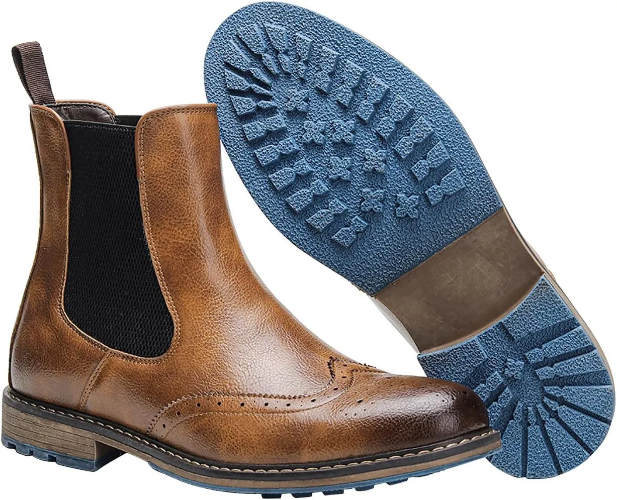 Santimon Chelsea Boots Men Casual Dress Leather Wingtips Slip On Boots Wedding Fashion Tuxedo Formal Ankle Boots for Men