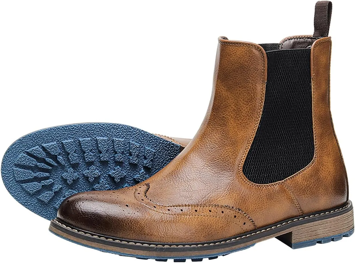 Santimon Chelsea Boots Men Casual Dress Leather Wingtips Slip On Boots Wedding Fashion Tuxedo Formal Ankle Boots for Men