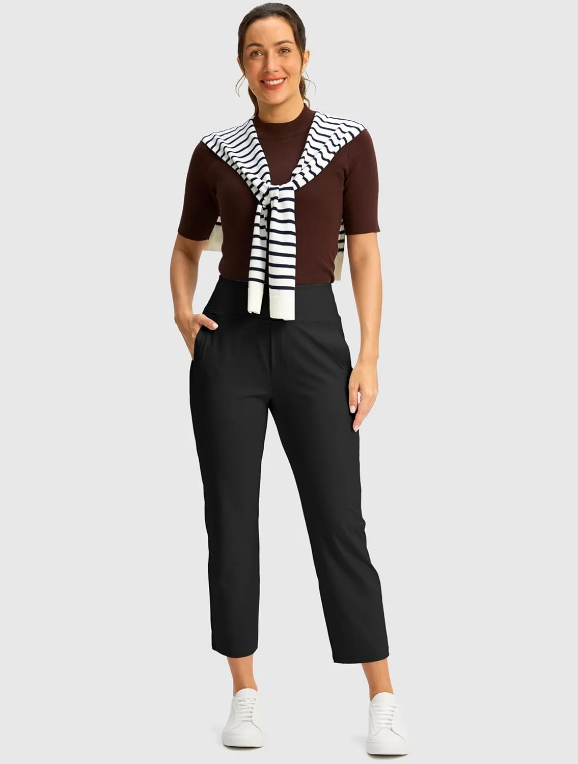 SANTINY Women's Pants with 3 Pockets 7/8 High Waisted Stretch Ankle Pants for Women Golf Casual Travel Athletic Work