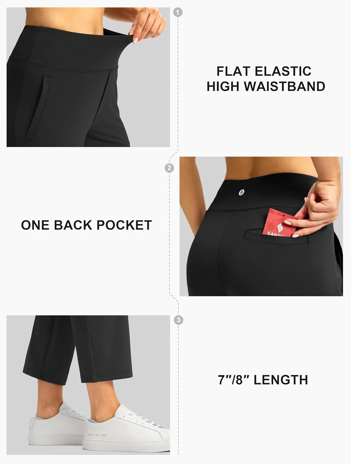 SANTINY Women's Pants with 3 Pockets 7/8 High Waisted Stretch Ankle Pants for Women Golf Casual Travel Athletic Work