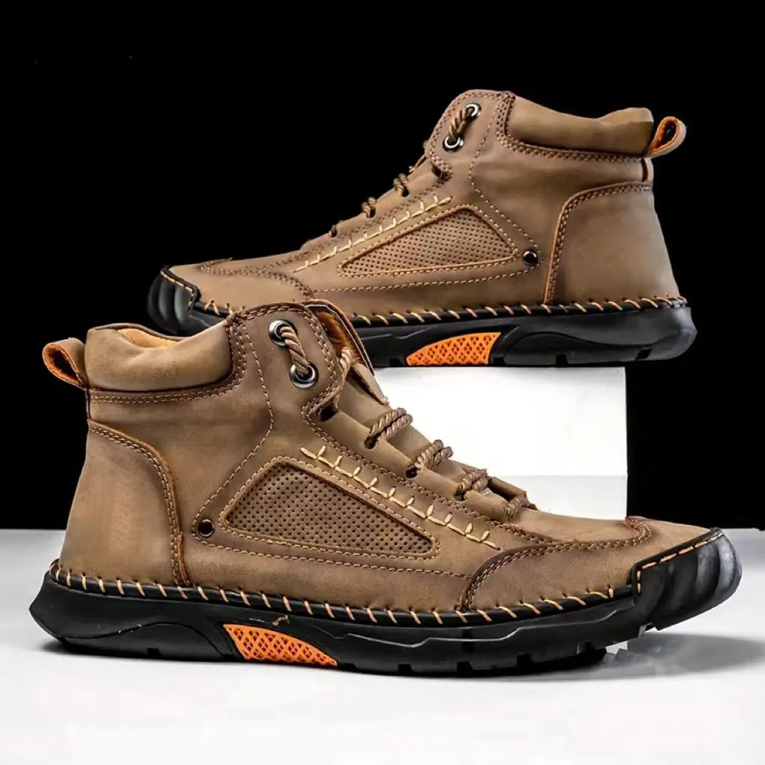Sawbehind Men's Leather Boots,Comfortable Handmade Design, Arch Support, Spacious Toe Box, Non-Slip