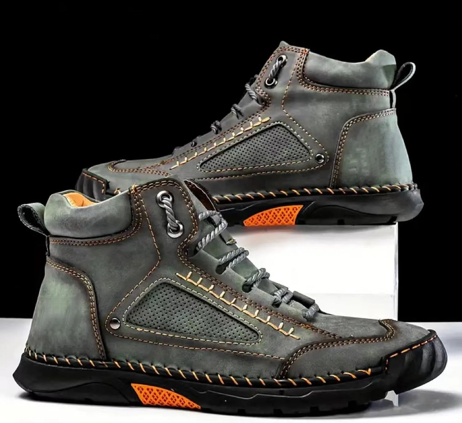Sawbehind Men's Leather Boots,Comfortable Handmade Design, Arch Support, Spacious Toe Box, Non-Slip