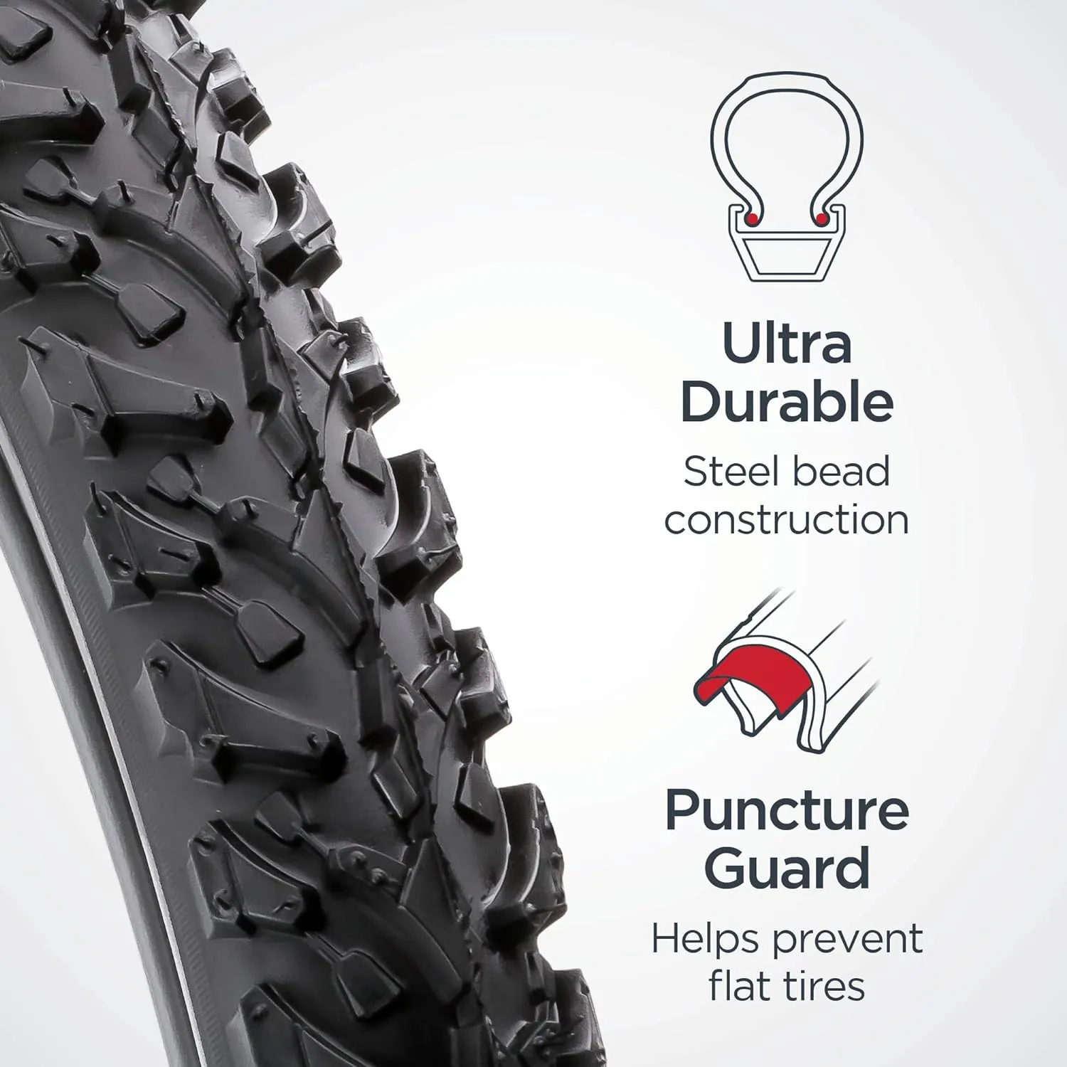 Schwinn Replacement Bike Tire, 26" x 1.95" All-Terrain Mountain Bike Tire, Wide & Blocky Knobs, Puncture Guard, Fits Internal Rim Widths 19mm-29mm, PSI Range 40 to 65