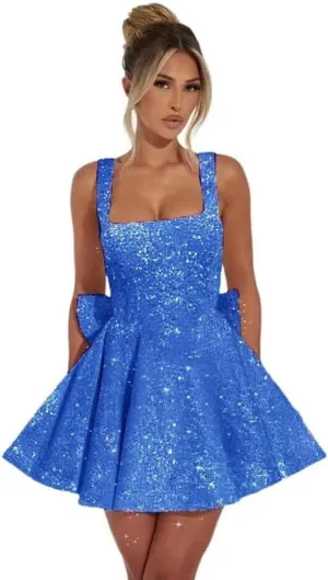 Sequin Homecoming Dresses for Teens 2025 - Short HOCO Dress with Bow Cocktail Party Gown Above Knee