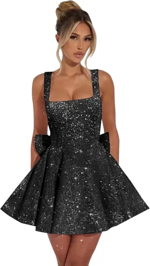 Sequin Homecoming Dresses for Teens 2025 - Short HOCO Dress with Bow Cocktail Party Gown Above Knee