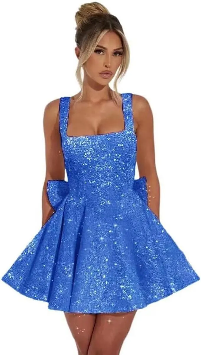 Sequin Homecoming Dresses for Teens 2025 - Short HOCO Dress with Bow Cocktail Party Gown Above Knee