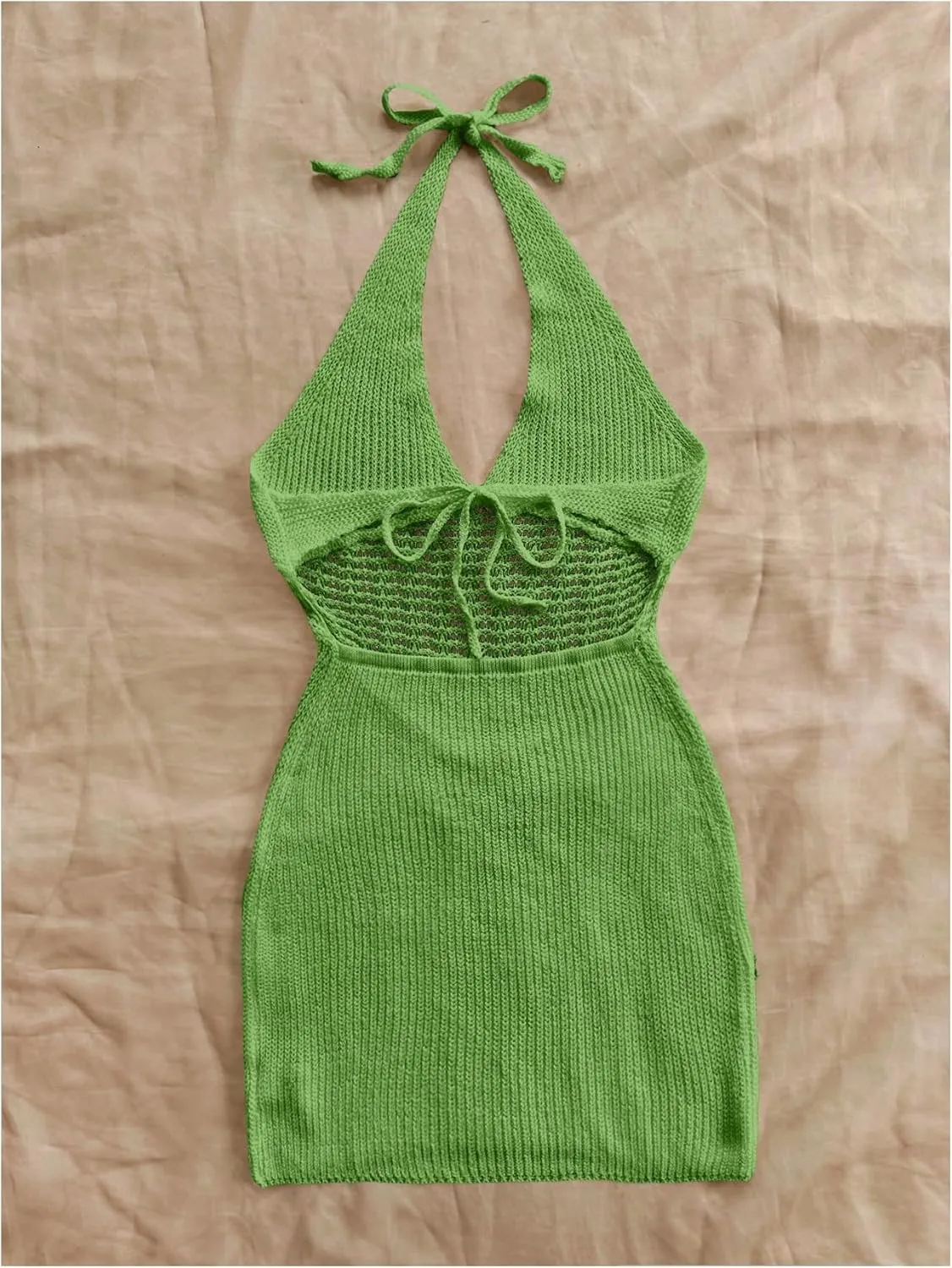 SHENHE Women's Halter Neck Knitted Bodycon Mini Dress Tie Backless Sexy Summer Dress