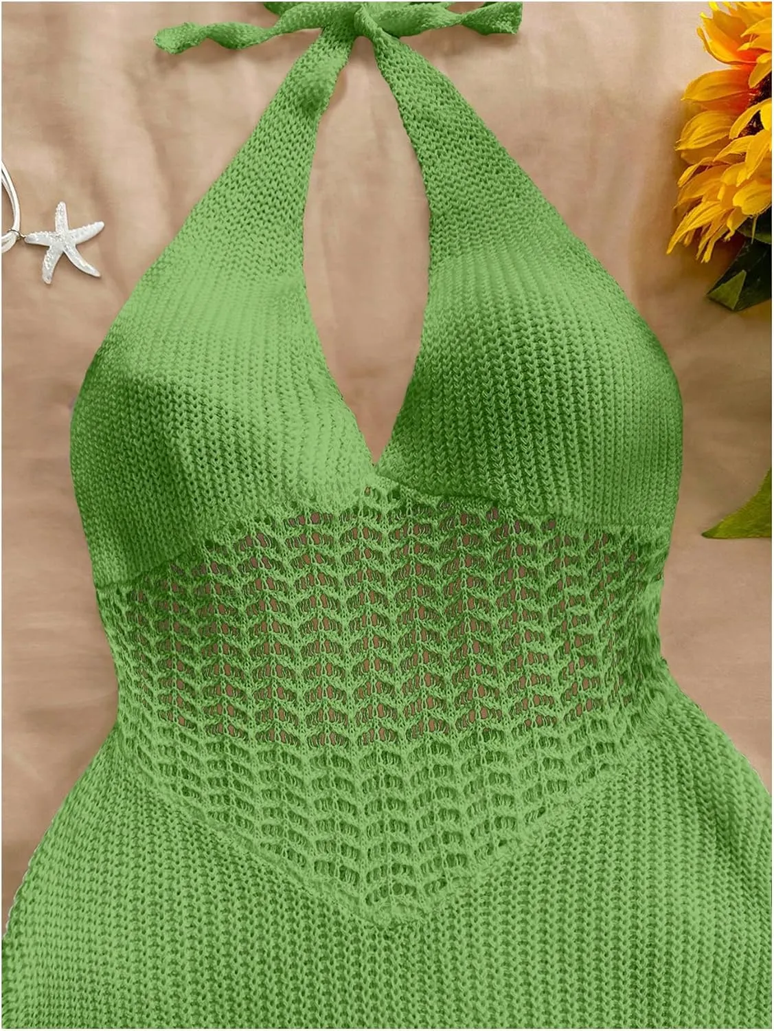 SHENHE Women's Halter Neck Knitted Bodycon Mini Dress Tie Backless Sexy Summer Dress