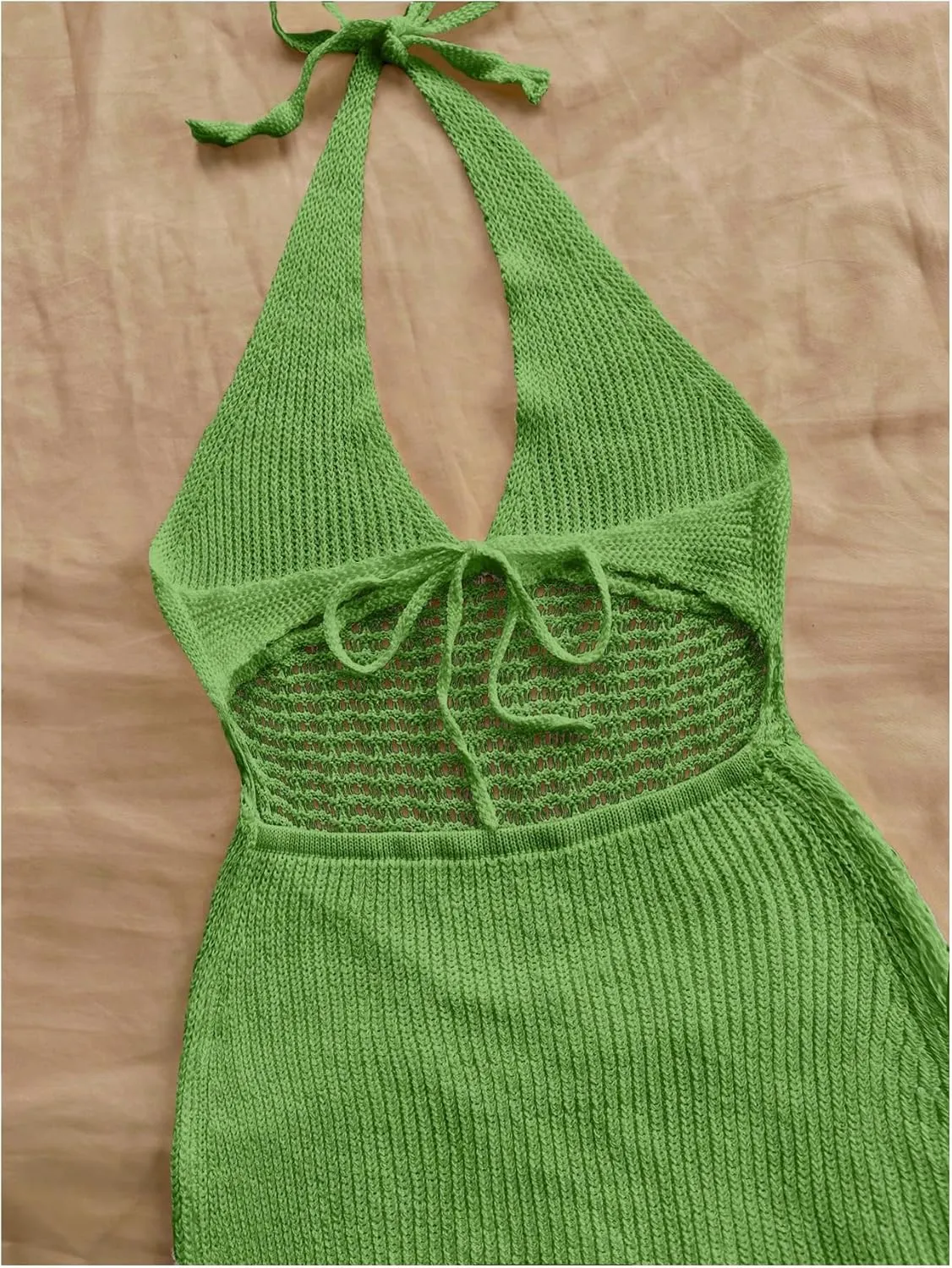 SHENHE Women's Halter Neck Knitted Bodycon Mini Dress Tie Backless Sexy Summer Dress