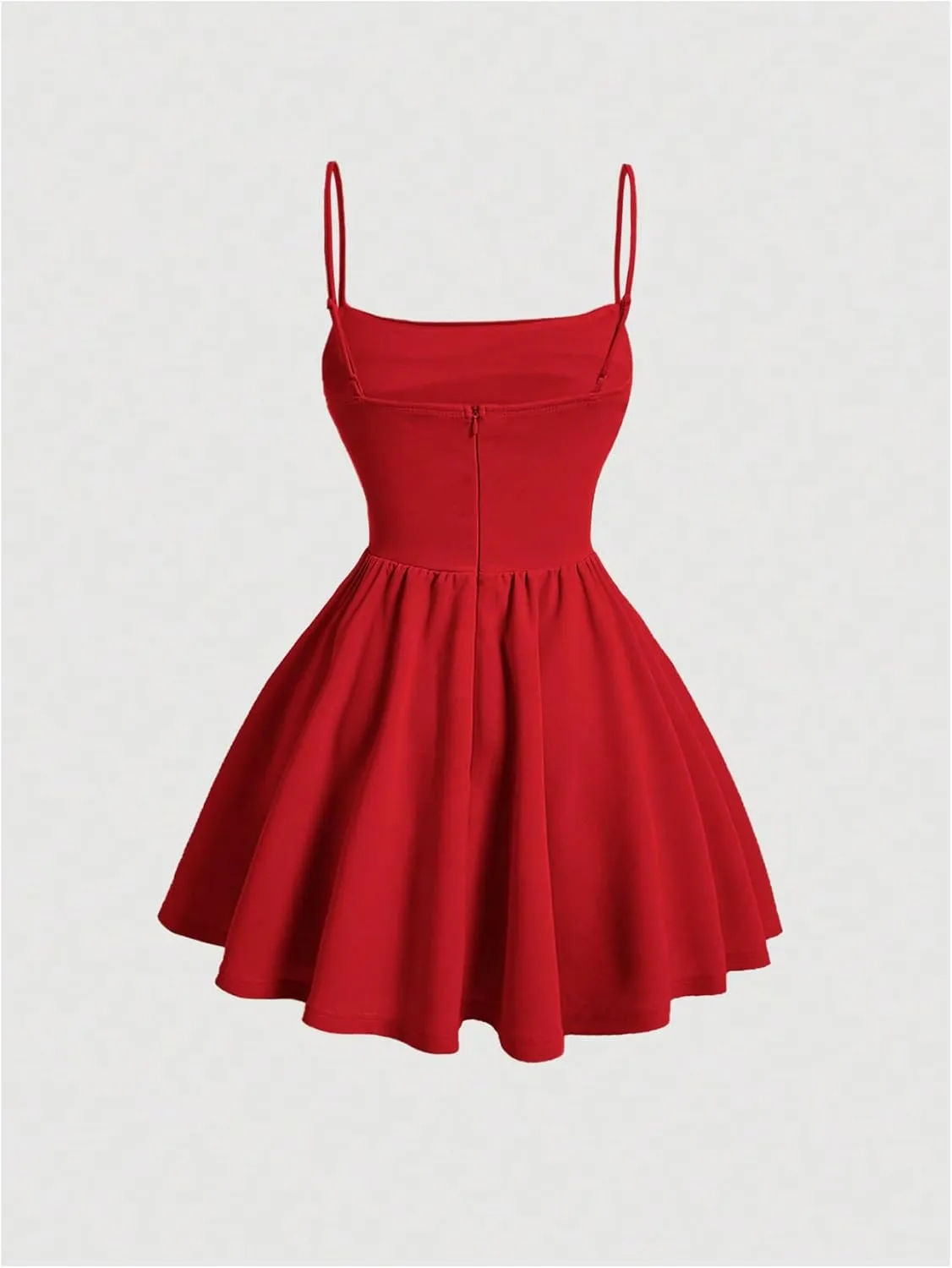 SHENHE Women's Ruched Corset Dress Spaghetti Strap Fit and Flare Flowy Skater Mini Cami Dress