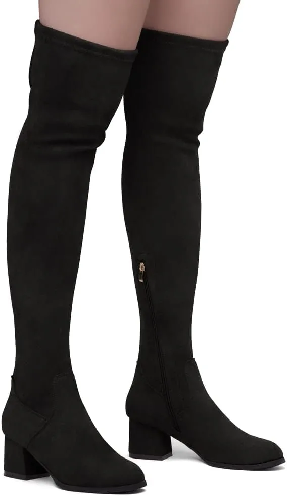 Shoe Land CARAA Womens Over the Knee Thigh High Boots Low Block Chunky Heel Long Stretch Fall Dress Boots