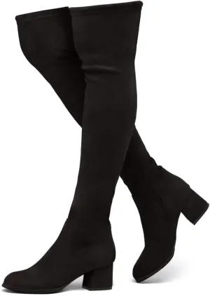 Shoe Land CARAA Womens Over the Knee Thigh High Boots Low Block Chunky Heel Long Stretch Fall Dress Boots