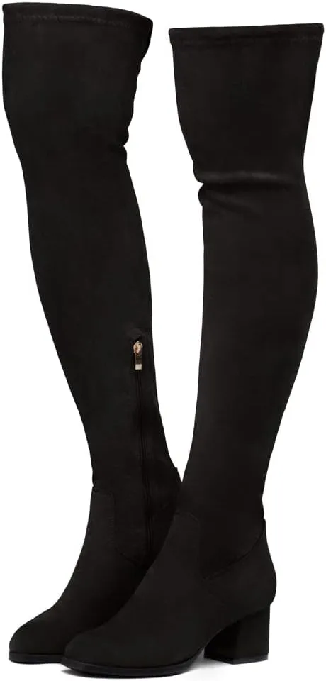 Shoe Land CARAA Womens Over the Knee Thigh High Boots Low Block Chunky Heel Long Stretch Fall Dress Boots