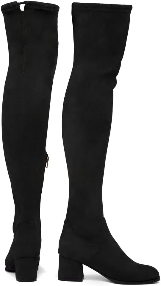 Shoe Land CARAA Womens Over the Knee Thigh High Boots Low Block Chunky Heel Long Stretch Fall Dress Boots