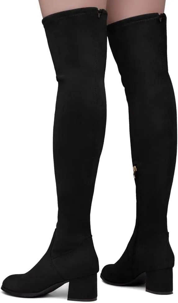 Shoe Land CARAA Womens Over the Knee Thigh High Boots Low Block Chunky Heel Long Stretch Fall Dress Boots
