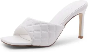 Shoe Land Melrose Women's High Heels Stiletto Heeled Slides, Square Open Toe One Band Slip-On Heeled Mules – Dressy Clear Heeled Sandals for Prom Party Wedding and Vacation