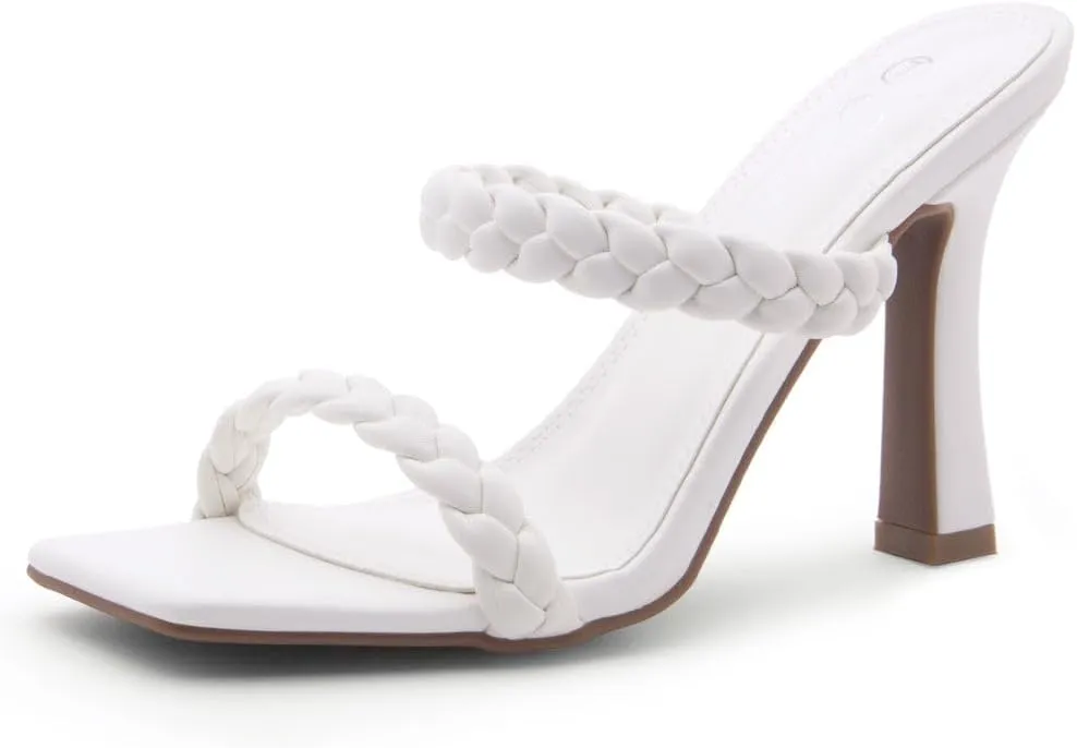 Shoe Land SL-Miley Women's Square Open Toe Heeled Mules Double Braided Strap Slide Sandals
