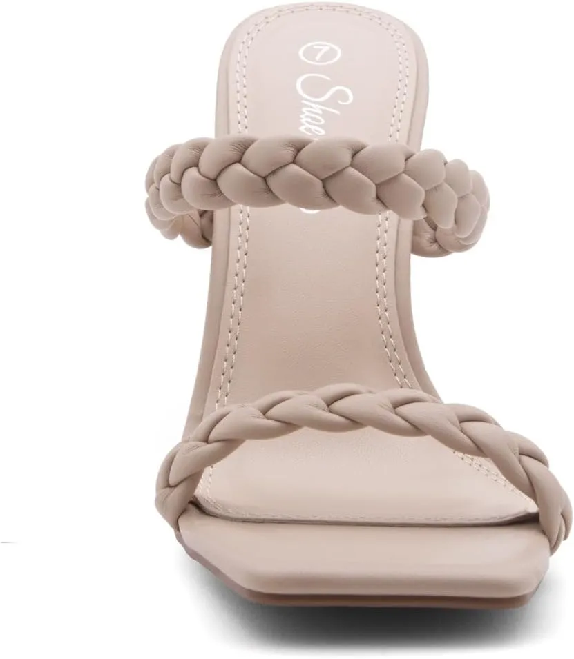 Shoe Land SL-Miley Women's Square Open Toe Heeled Mules Double Braided Strap Slide Sandals