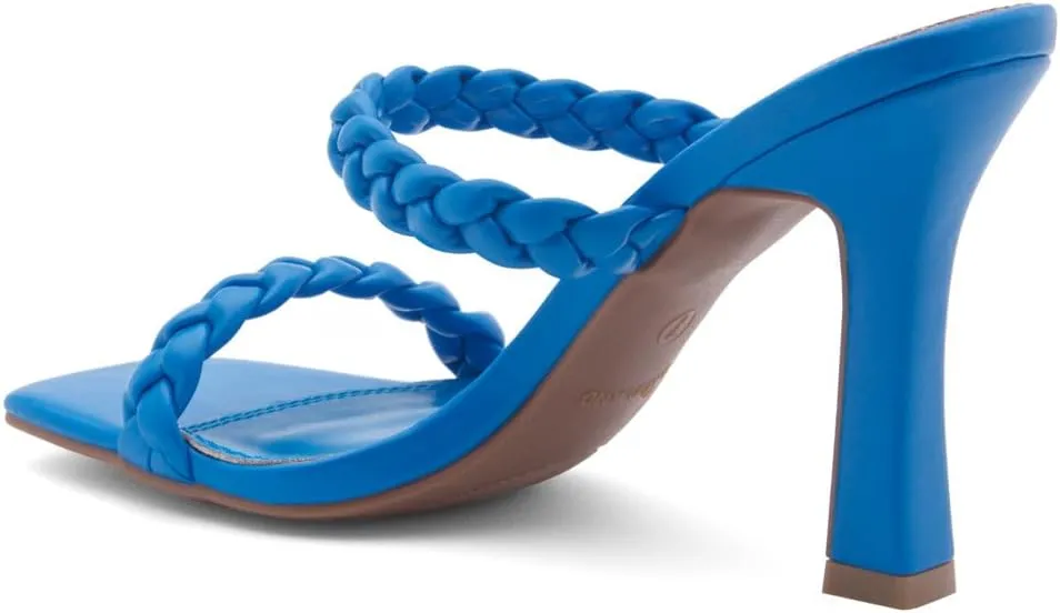 Shoe Land SL-Miley Women's Square Open Toe Heeled Mules Double Braided Strap Slide Sandals