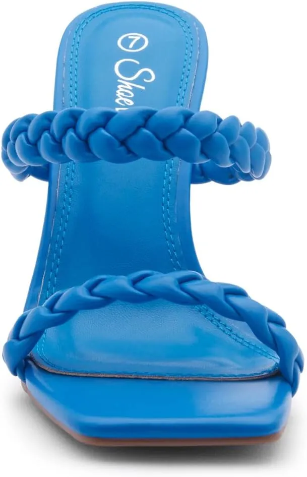 Shoe Land SL-Miley Women's Square Open Toe Heeled Mules Double Braided Strap Slide Sandals
