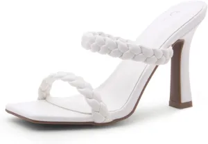 Shoe Land SL-Miley Women's Square Open Toe Heeled Mules Double Braided Strap Slide Sandals