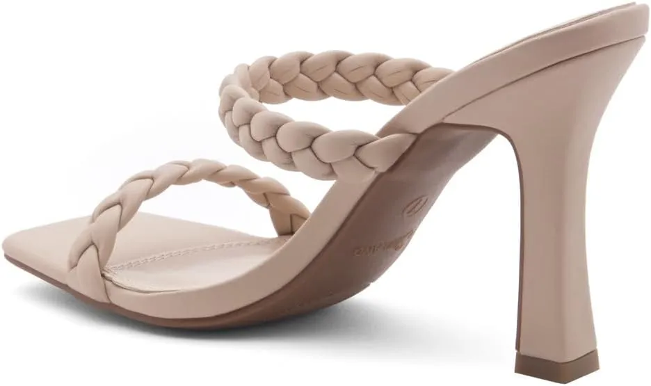 Shoe Land SL-Miley Women's Square Open Toe Heeled Mules Double Braided Strap Slide Sandals