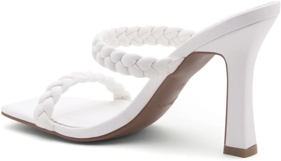 Shoe Land SL-Miley Women's Square Open Toe Heeled Mules Double Braided Strap Slide Sandals