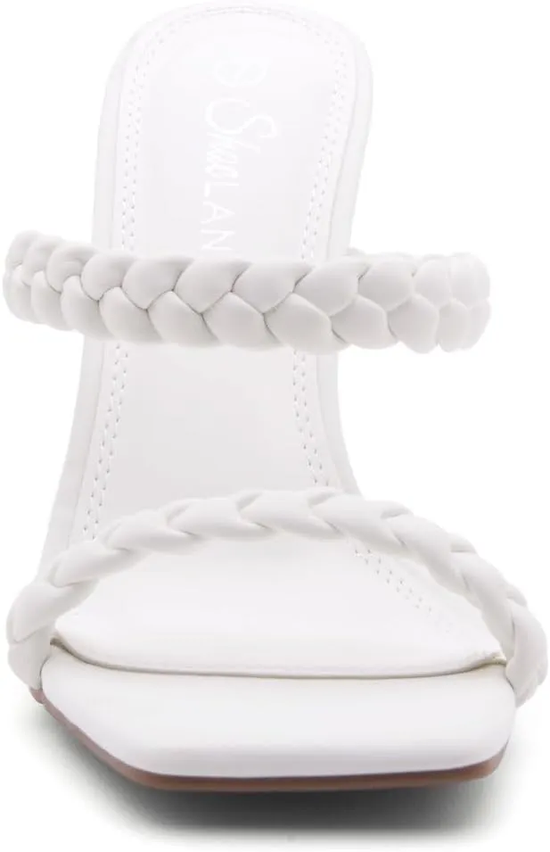 Shoe Land SL-Miley Women's Square Open Toe Heeled Mules Double Braided Strap Slide Sandals