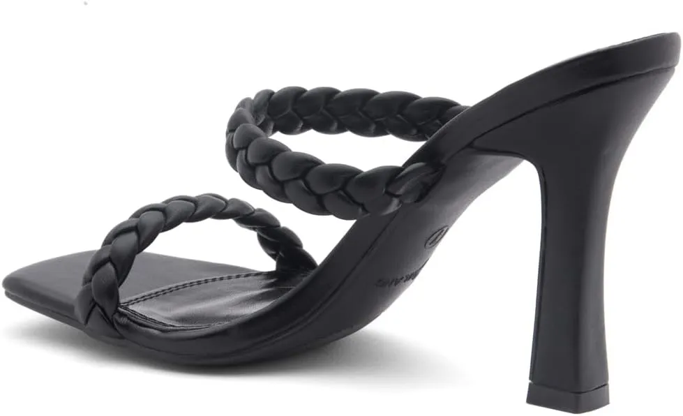 Shoe Land SL-Miley Women's Square Open Toe Heeled Mules Double Braided Strap Slide Sandals