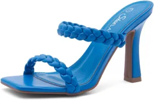 Shoe Land SL-Miley Women's Square Open Toe Heeled Mules Double Braided Strap Slide Sandals