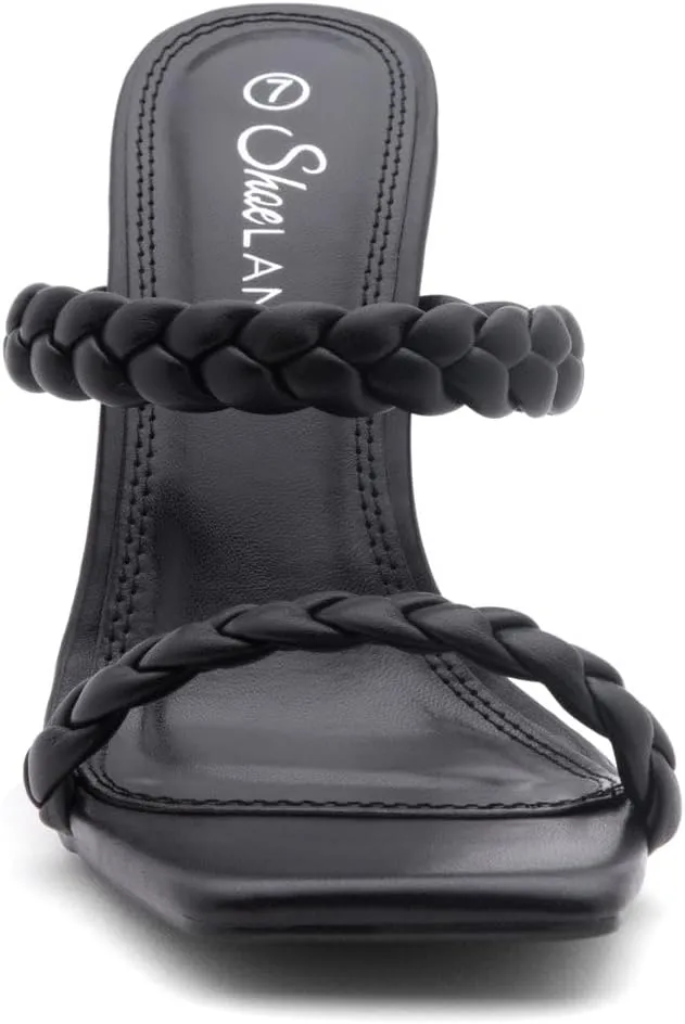 Shoe Land SL-Miley Women's Square Open Toe Heeled Mules Double Braided Strap Slide Sandals