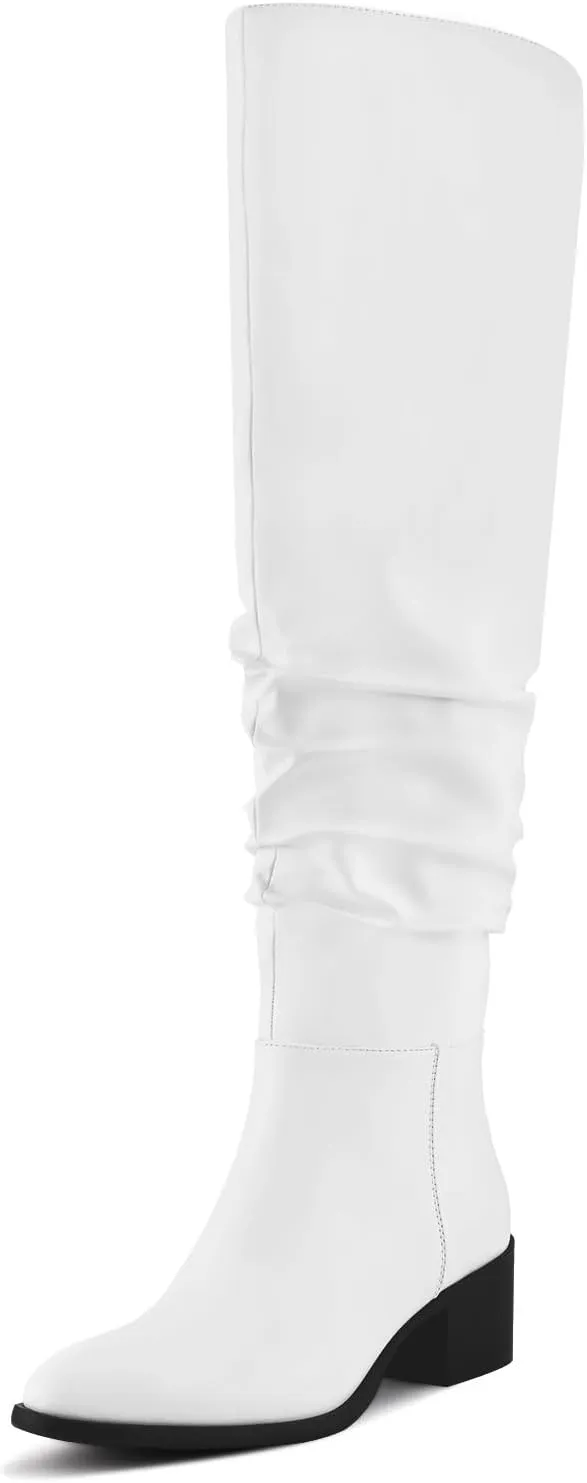 Shoe'N Tale Women's Over The Knee Thigh High Boots Chunky Block Heel Pointed Toe Slouchy Side Zipper Fall Weather Winter Boots