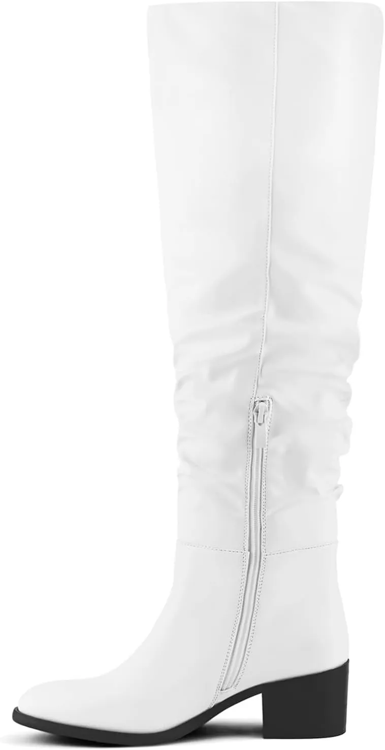 Shoe'N Tale Women's Over The Knee Thigh High Boots Chunky Block Heel Pointed Toe Slouchy Side Zipper Fall Weather Winter Boots
