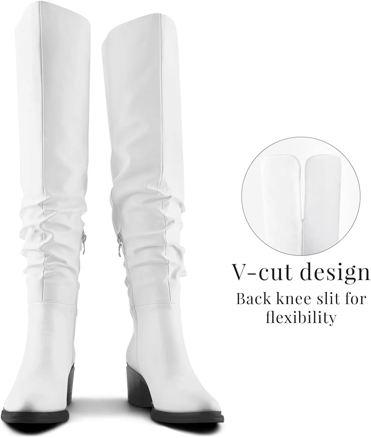 Shoe'N Tale Women's Over The Knee Thigh High Boots Chunky Block Heel Pointed Toe Slouchy Side Zipper Fall Weather Winter Boots