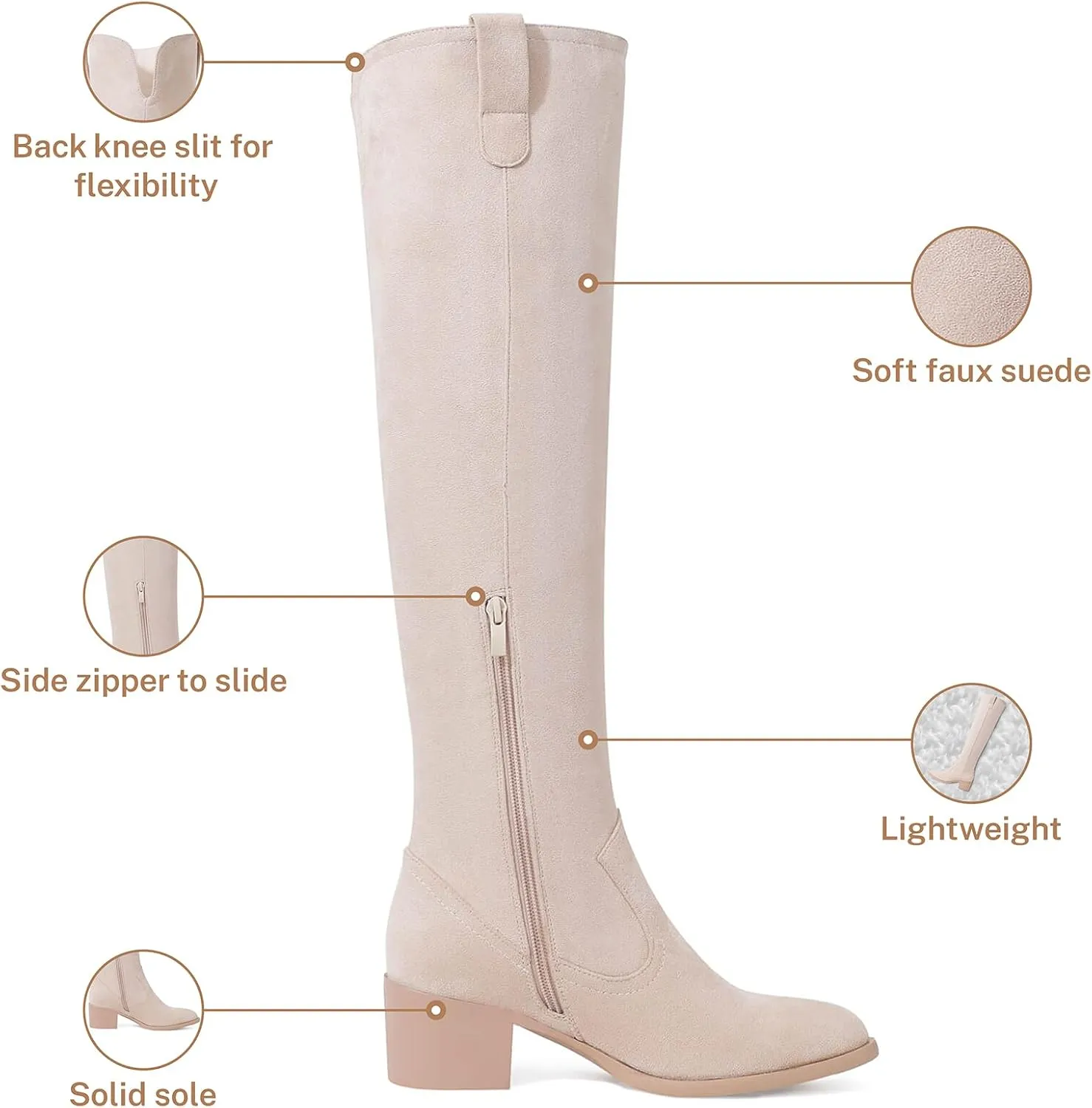 Shoe'N Tale Women's Over The Knee Thigh High Chunky Heel Pointed Toe Faux Suede Side Zipper Fall Weather Winter Boots