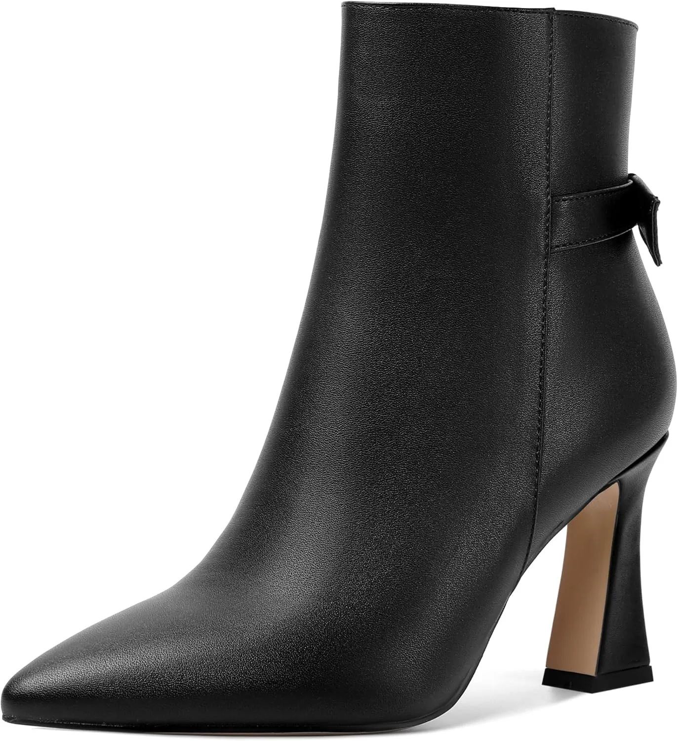 SHOWFOREST Womens Pointed Toe Solid Dating Zip Cold Weather Matte Block High Heel Ankle High Boots 3.3 Inch