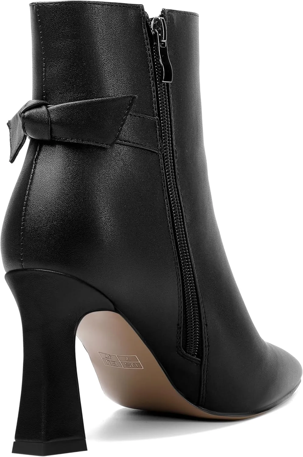 SHOWFOREST Womens Pointed Toe Solid Dating Zip Cold Weather Matte Block High Heel Ankle High Boots 3.3 Inch