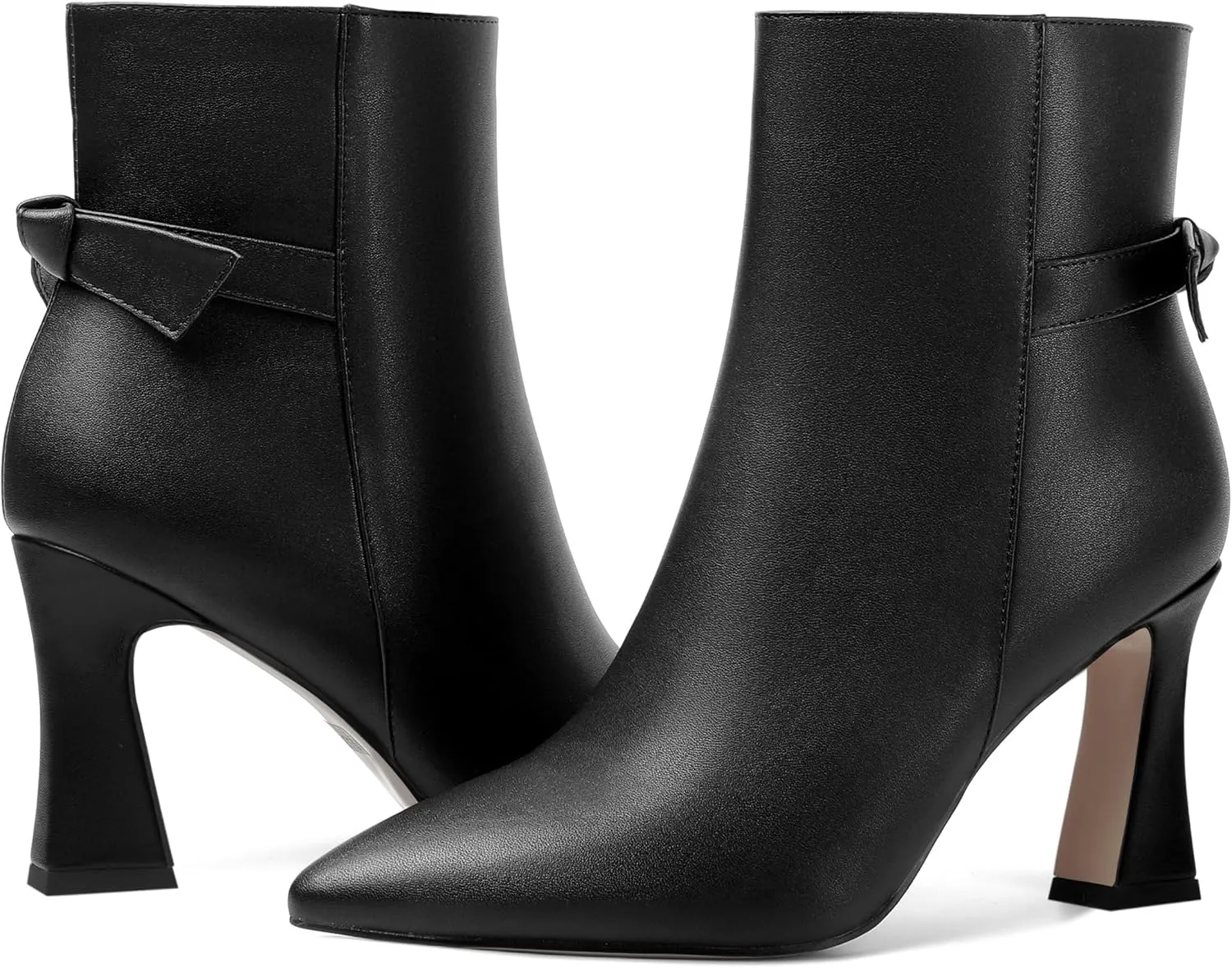 SHOWFOREST Womens Pointed Toe Solid Dating Zip Cold Weather Matte Block High Heel Ankle High Boots 3.3 Inch