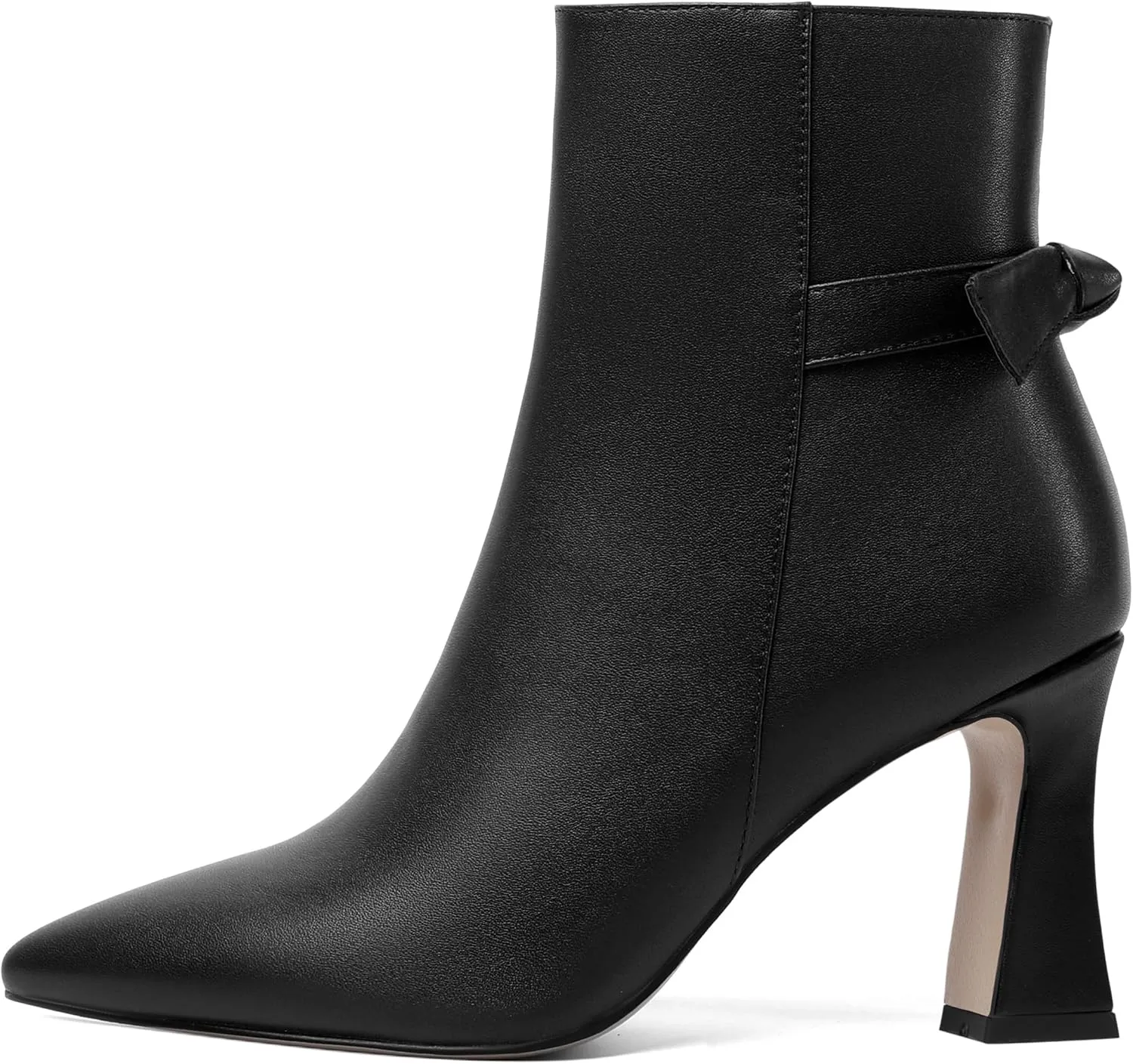 SHOWFOREST Womens Pointed Toe Solid Dating Zip Cold Weather Matte Block High Heel Ankle High Boots 3.3 Inch