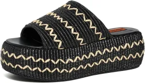 SIMONMILLER Women's Zig Zag Raffia Cloudy Platform Sandals