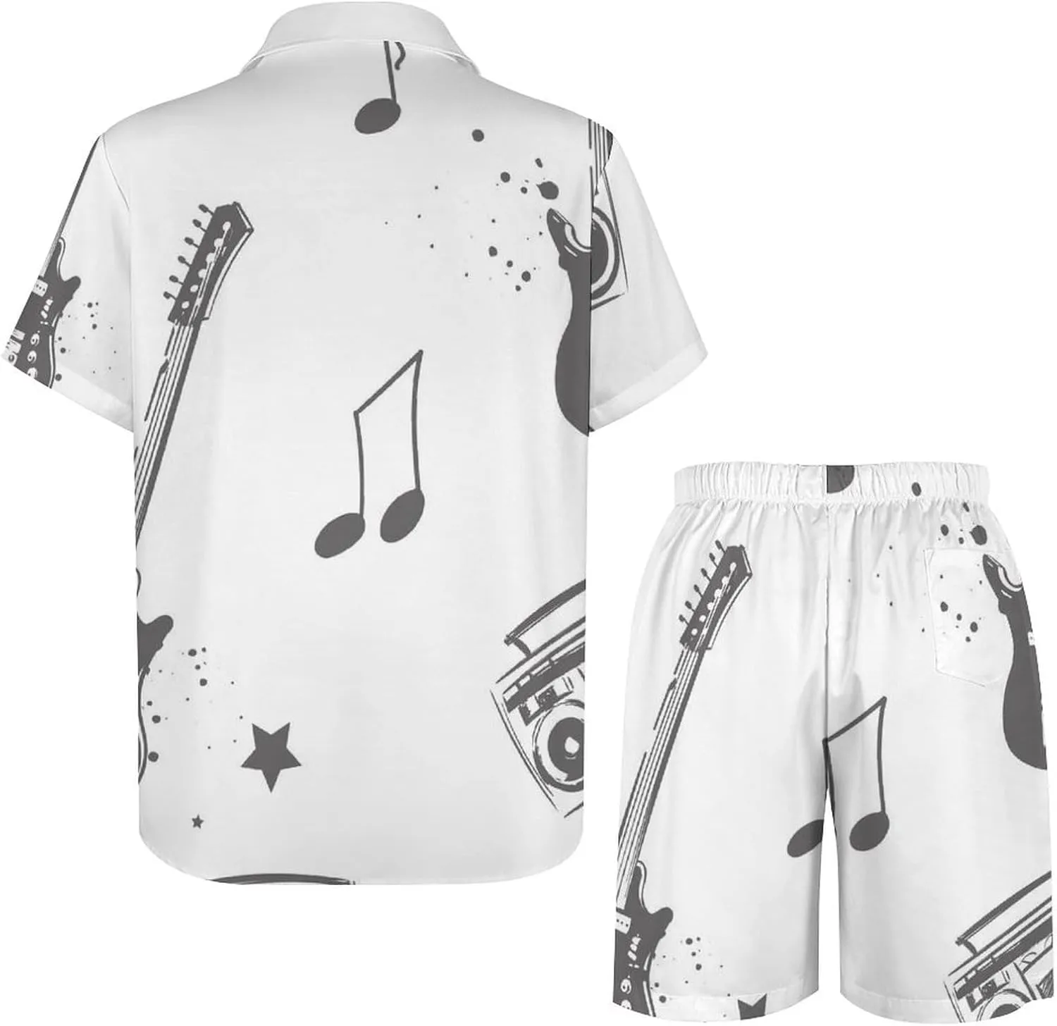 Sketch Style Electro GuitarMen's Two-piece Casual Short-sleeved Shirt Summer Loose Vacation Suit