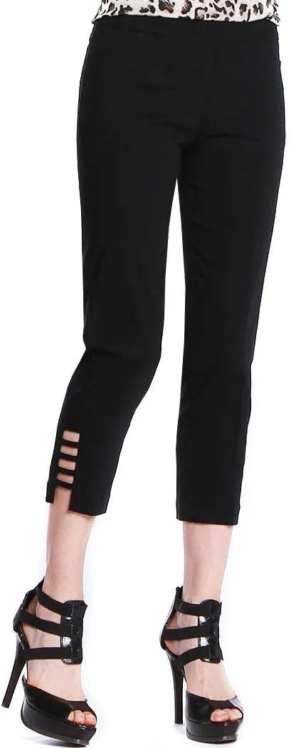 SLIM-SATION Women's Plus Size Pull on Solid Crop with Real Front & Back Pockets & Straps