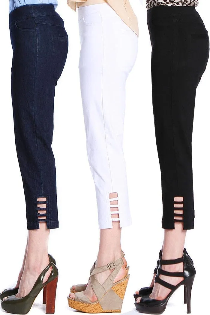 SLIM-SATION Women's Plus Size Pull on Solid Crop with Real Front & Back Pockets & Straps